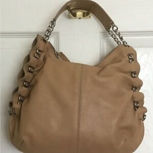Chic Tan Hobo Bag with Chain Detail